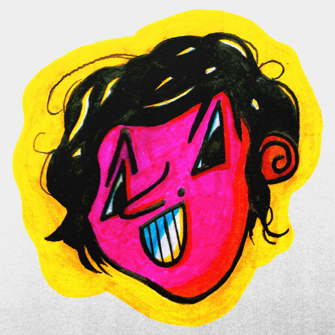 illustration d'un personnage style cartoon, au crayon bic de couleur